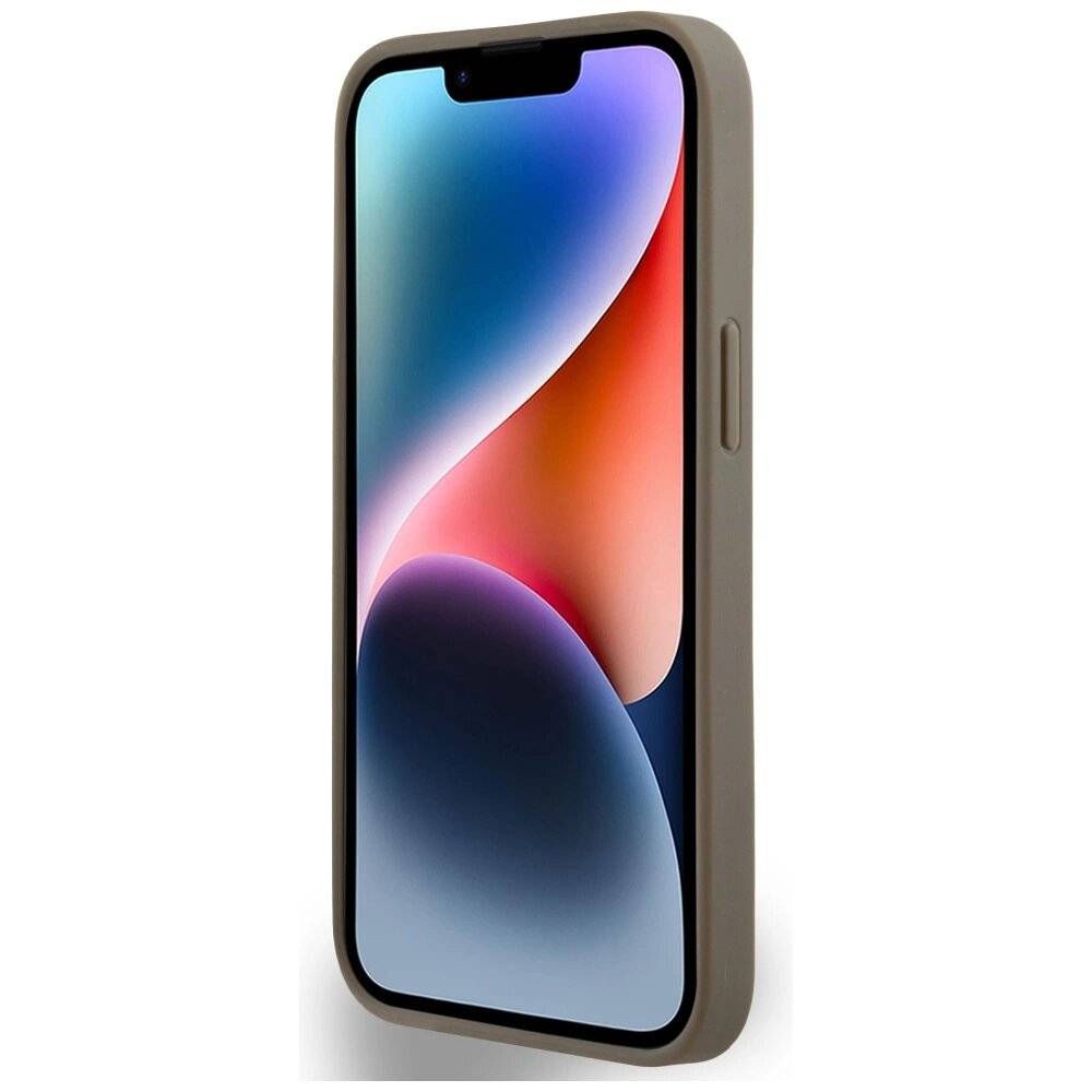 DKNY MagSafe Lederhülle bedrucktem Muster Metalllogo iPhone 15/14/13 – Braun