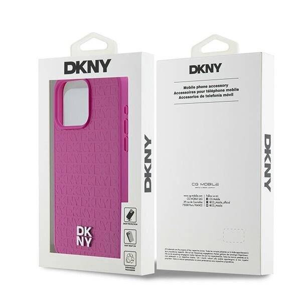 DKNY MagSafe-Hülle Leder Monogrammmuster Metalllogo iPhone 15 Pro Max – Rosa