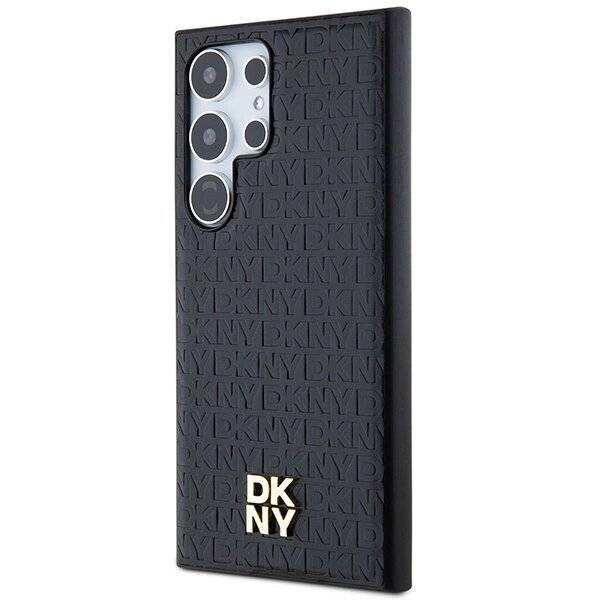DKNY Leather Pattern Metal Logo MagSafe-Hülle Samsung Galaxy S24 Ultra – Schwarz