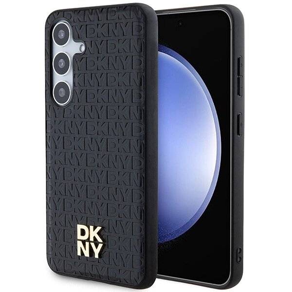 DKNY Leather Pattern Metal Logo MagSafe-Hülle Samsung Galaxy S24+ – Schwarz