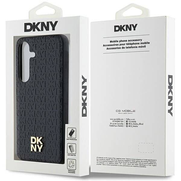 DKNY Leather Pattern Metal Logo MagSafe-Hülle Samsung Galaxy S24+ – Schwarz