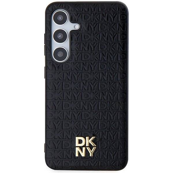 DKNY Leather Pattern Metal Logo MagSafe-Hülle Samsung Galaxy S24+ – Schwarz