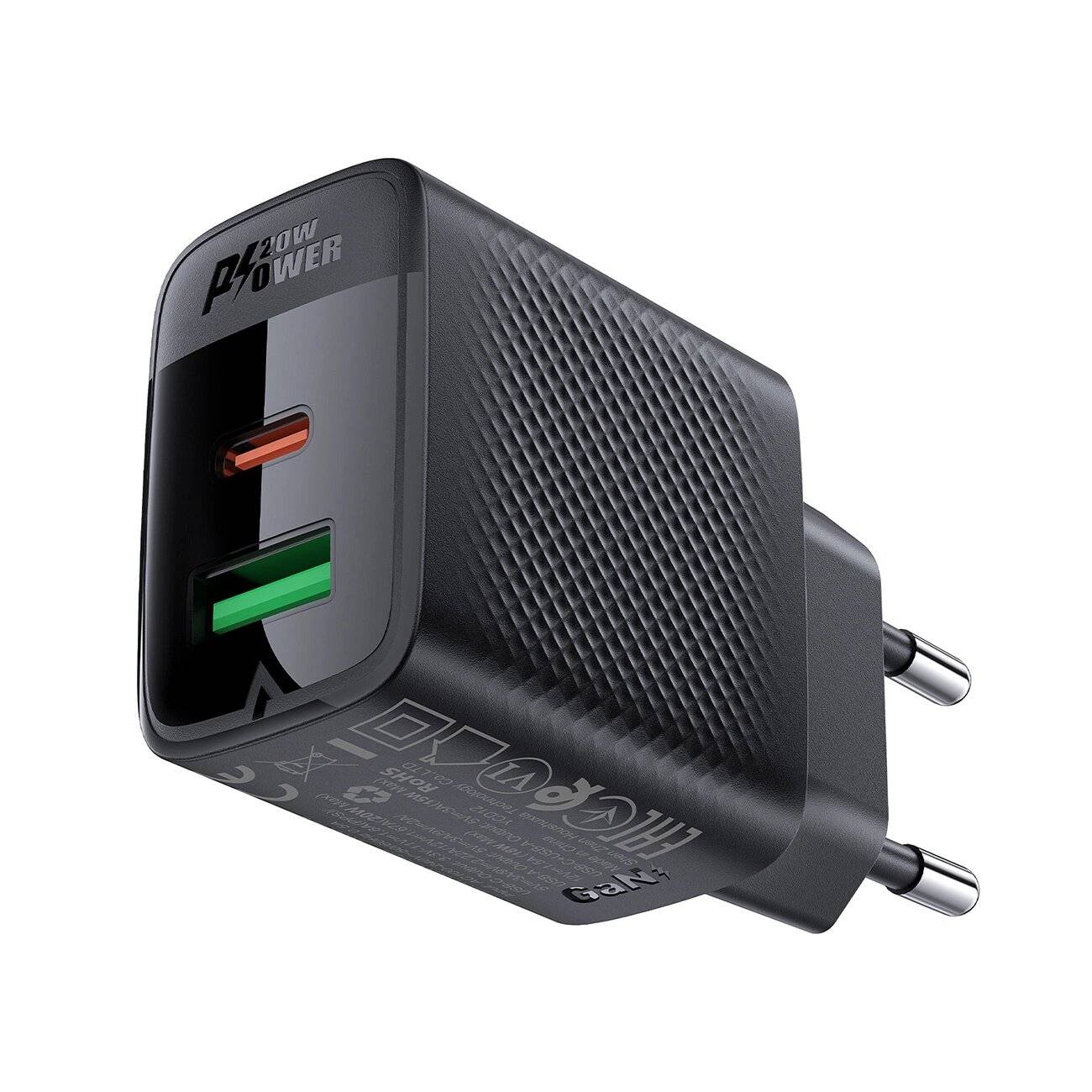 Acefast A78 GaN USB-A / USB-C PD 20W Netzwerkladegerät - Schwarz
