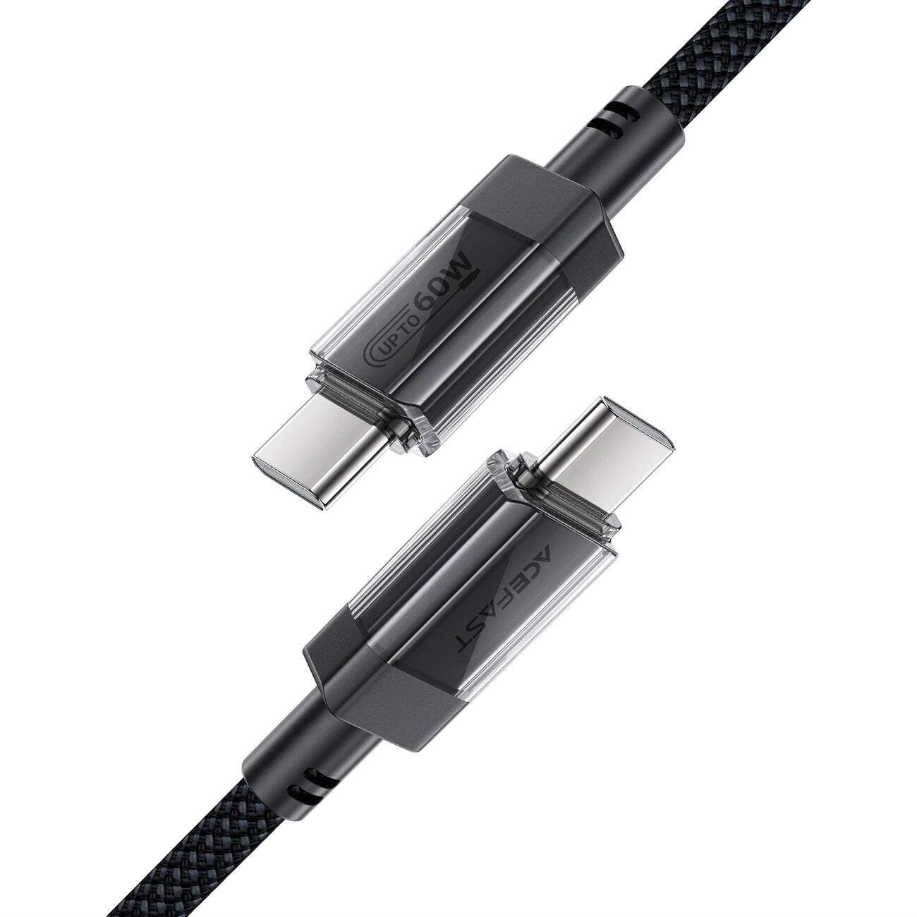 Acefast C12 USB-C / PD-Kabel 60 W 480 MB/mit Nylongeflecht – Schwarz