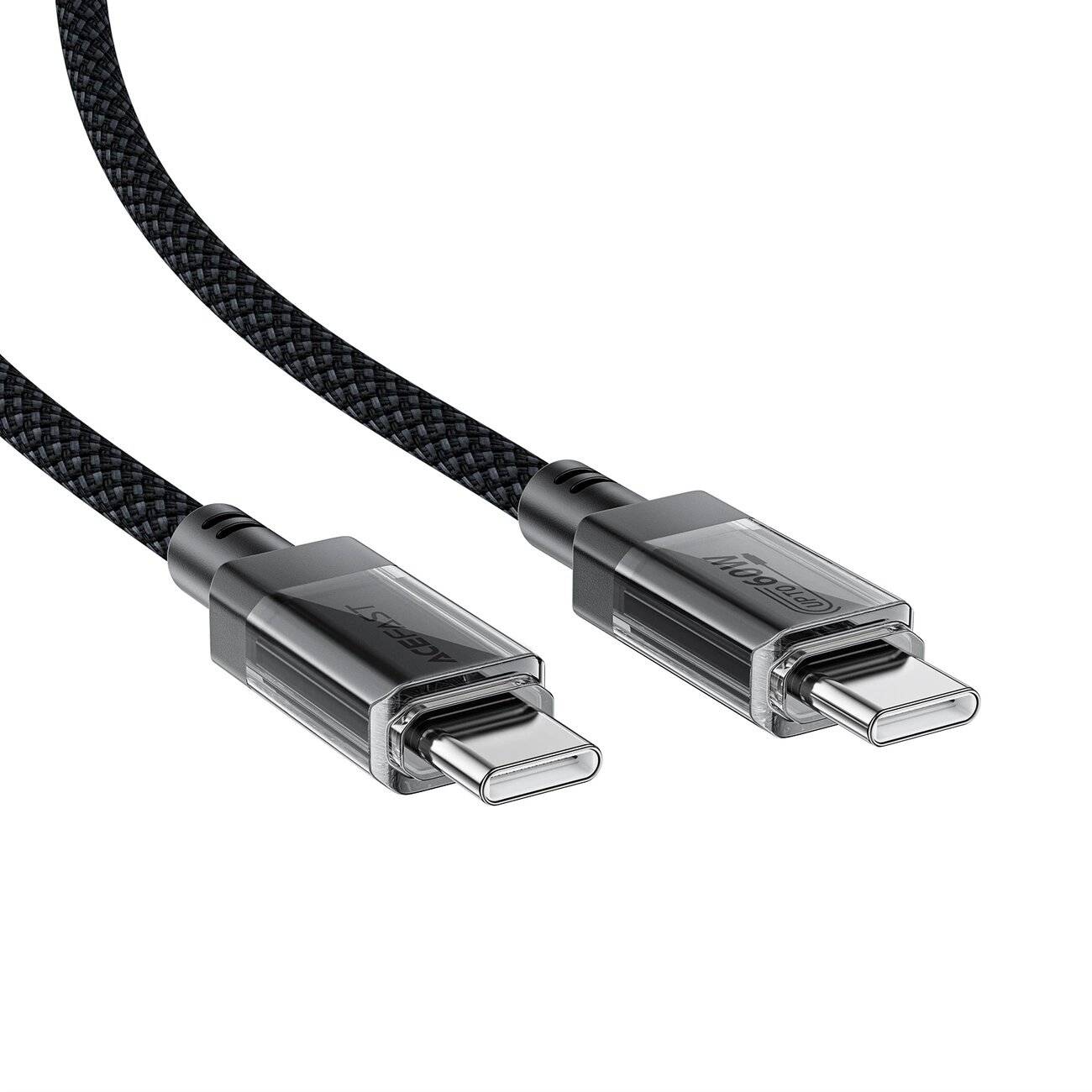 Acefast C12 USB-C / PD-Kabel 60 W 480 MB/mit Nylongeflecht – Schwarz