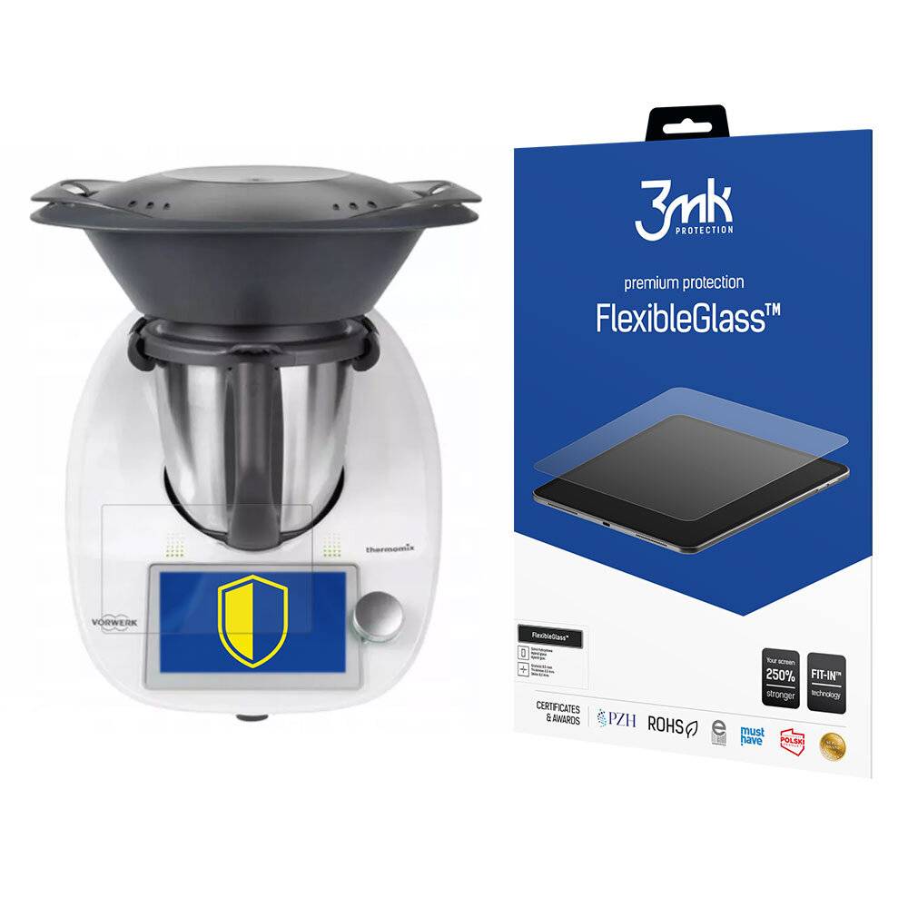 „Eine Thermomix-Maschine mit Displayschutz, dargestellt neben ihrer Schutzverpackungsbox