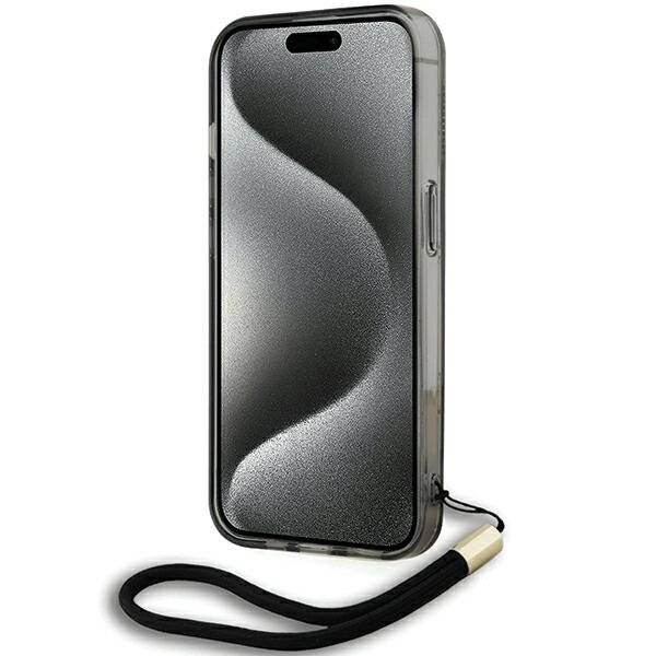 Karl Lagerfeld IML Mono KL Pattern &amp; Cord Hülle iPhone 15 Pro Max – Schwarz