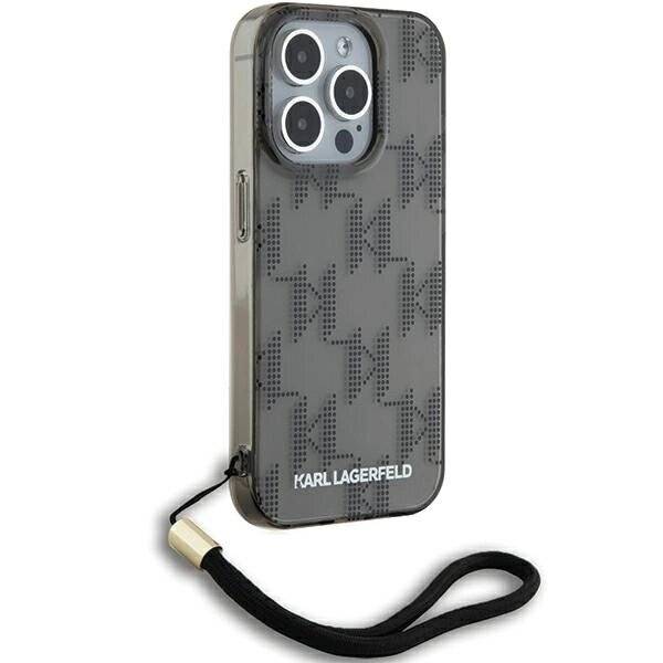 Karl Lagerfeld IML Mono KL Pattern &amp; Cord Hülle iPhone 15 Pro Max – Schwarz