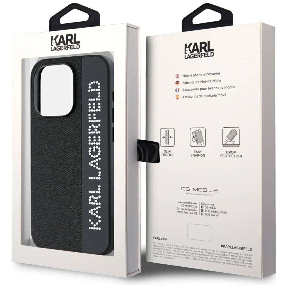 Karl Lagerfeld Saffiano Rhinestones & Charm Hülle iPhone 15 Pro – Schwarz