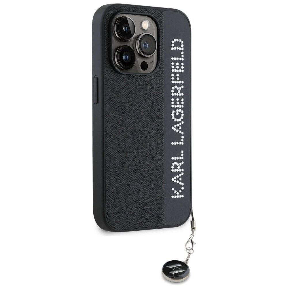 Karl Lagerfeld Saffiano Rhinestones & Charm Hülle iPhone 15 Pro – Schwarz