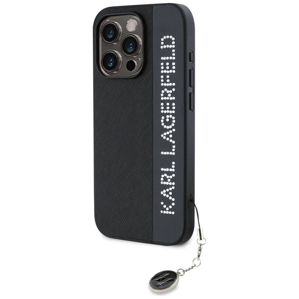 Karl Lagerfeld Saffiano Rhinestones & Charm Hülle iPhone 15 Pro – Schwarz