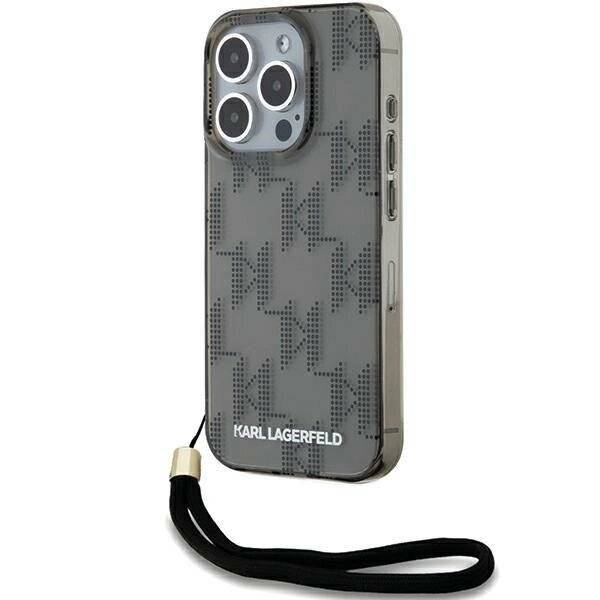 Karl Lagerfeld IML Mono KL Pattern & Cord Hülle iPhone 15 Pro Max – Schwarz