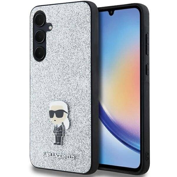 Karl Lagerfeld Fixed Glitter Ikonik Logo Metal Pin Hülle Samsung Galaxy A35 – Silber
