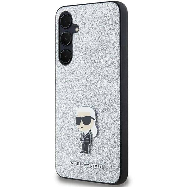 Karl Lagerfeld Fixed Glitter Ikonik Logo Metal Pin Hülle Samsung Galaxy A35 – Silber