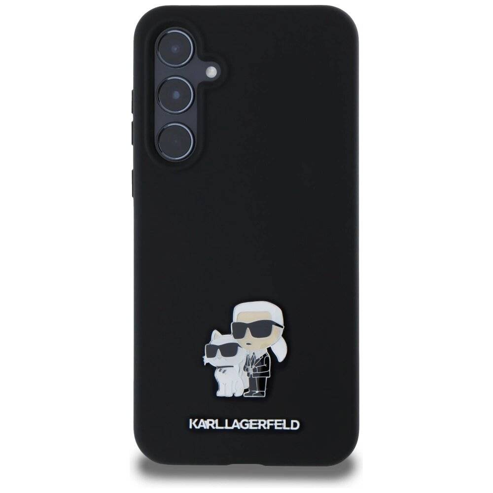 Karl Lagerfeld Silikon Karl&Choupette Metal Pin Hülle Samsung Galaxy A55 – Schwarz
