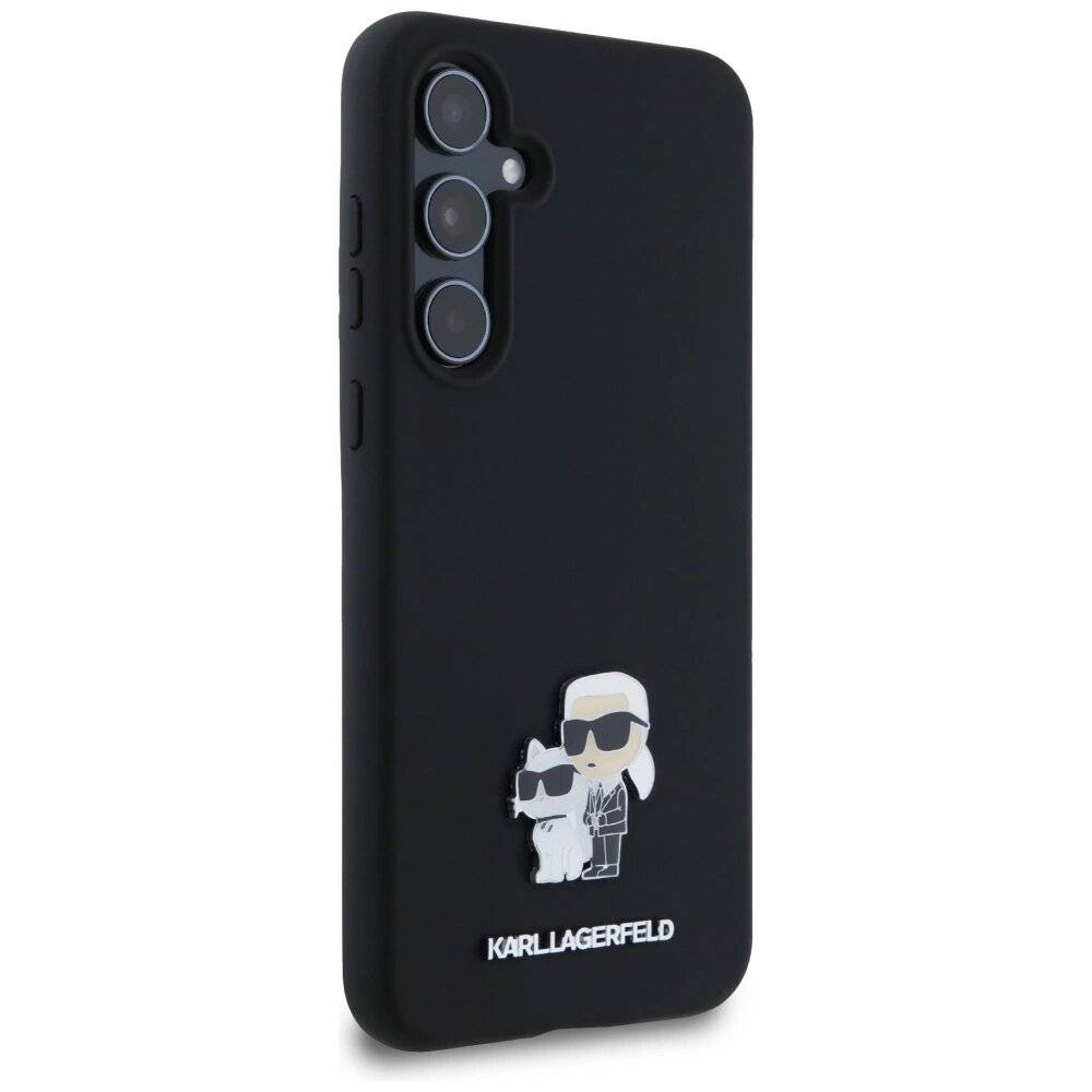 Karl Lagerfeld Silikon Karl&Choupette Metal Pin Hülle Samsung Galaxy A55 – Schwarz