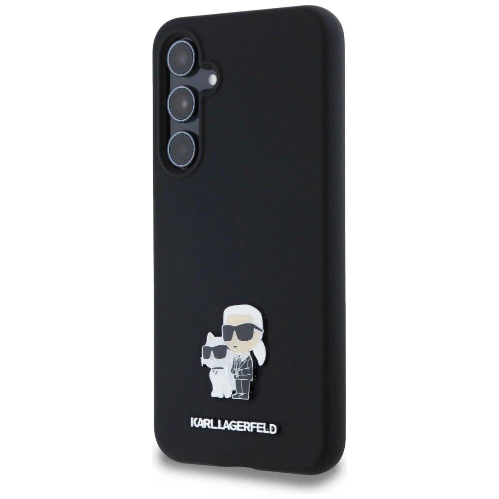 Karl Lagerfeld Silikon Karl&Choupette Metal Pin Hülle Samsung Galaxy A55 – Schwarz