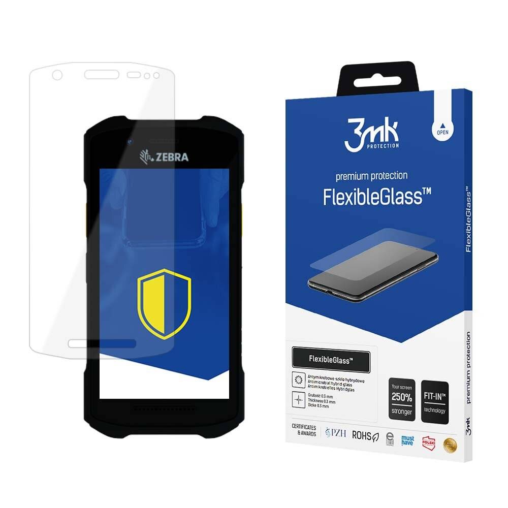 Displayschutzfolien-Verpackung für Zebra-Telefone. Das Paket hebt den Premium-Schutz und "FlexibleGlass™"" hervor.