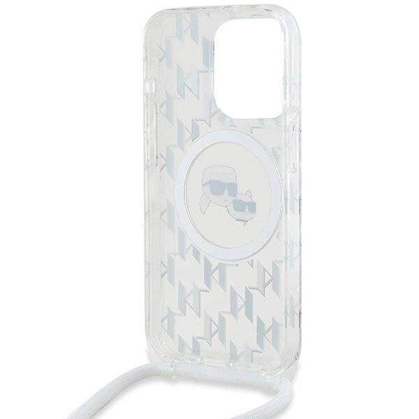Karl Lagerfeld IML Crossbody Monogram &amp; Choupette Head MagSafe Hülle iPhone 15 Pro – Transparent