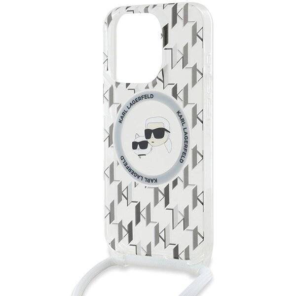 Karl Lagerfeld IML Crossbody Monogram &amp; Choupette Head MagSafe Hülle iPhone 15 Pro – Transparent