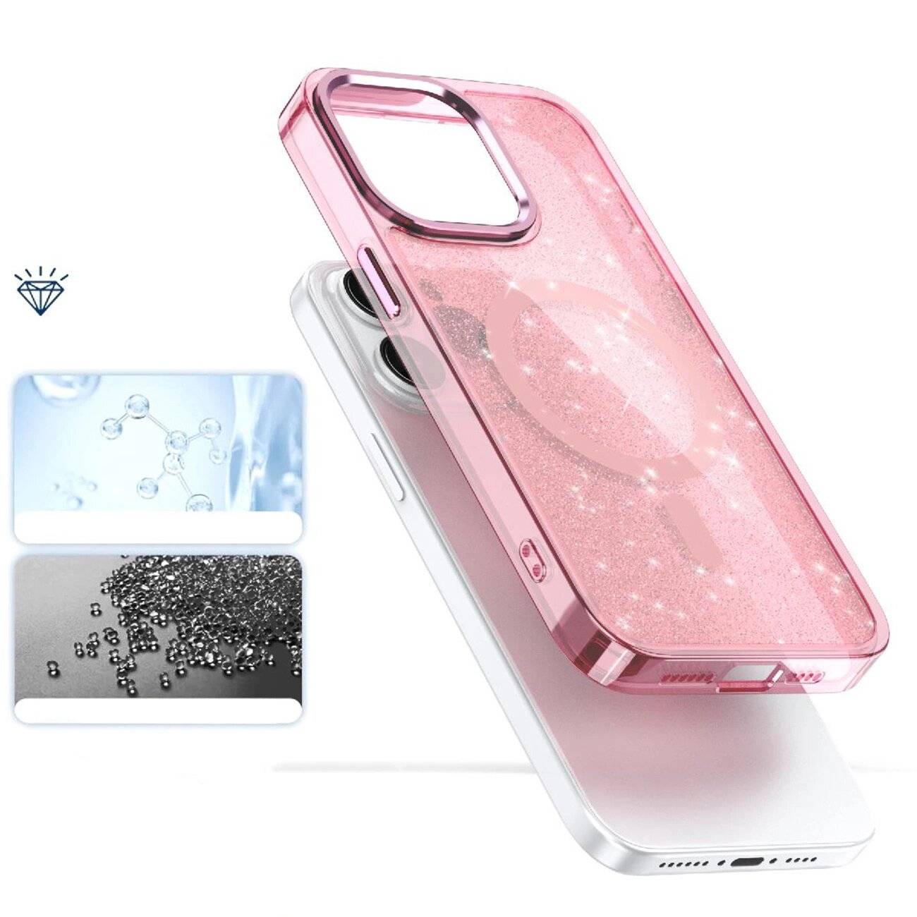 Glitter Case MagSafe iPhone 16 Pro – Rosa Glitzer