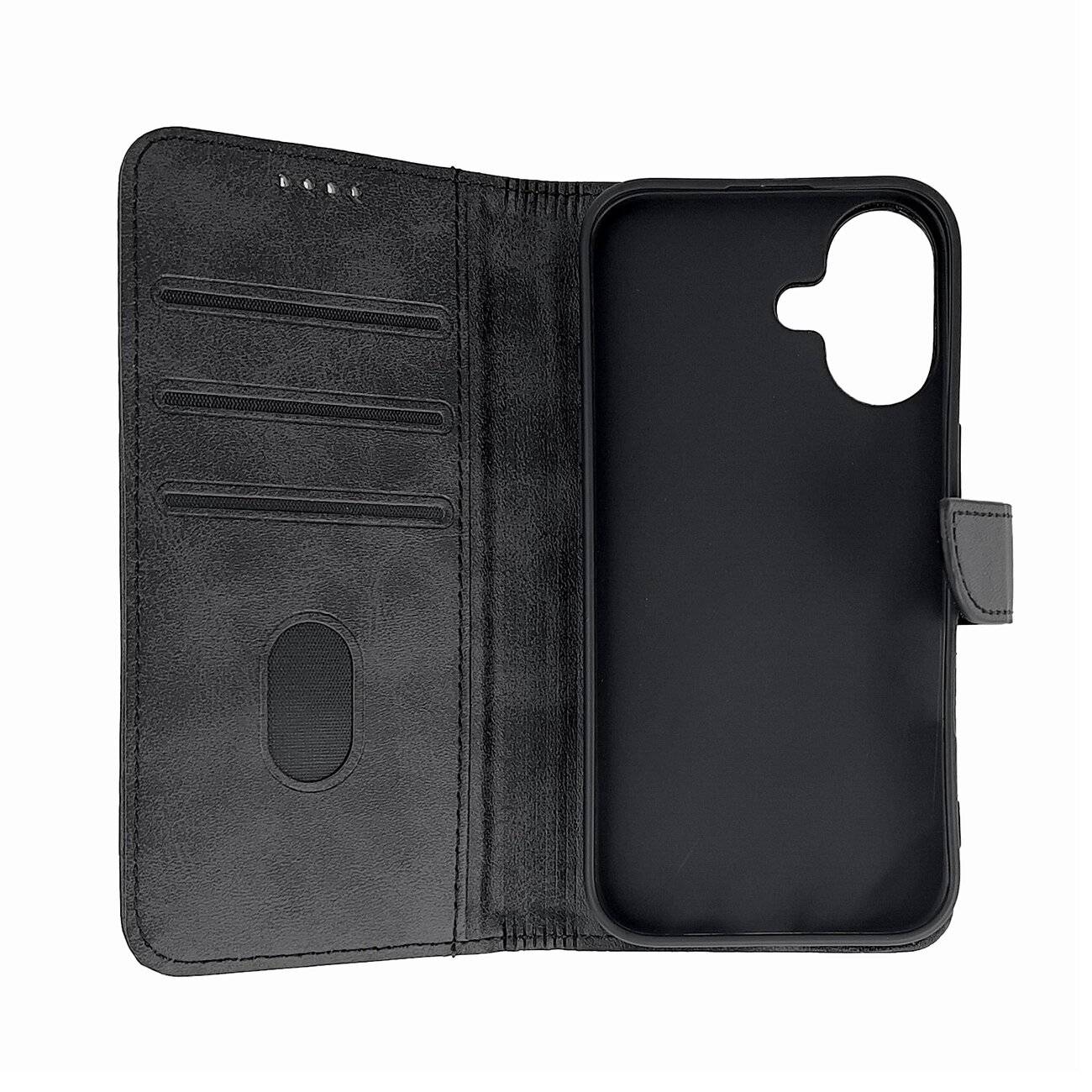 Leather Book Case iPhone 16 – Schwarz