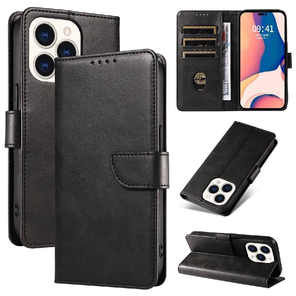 Leather Book Case iPhone 16 – Schwarz