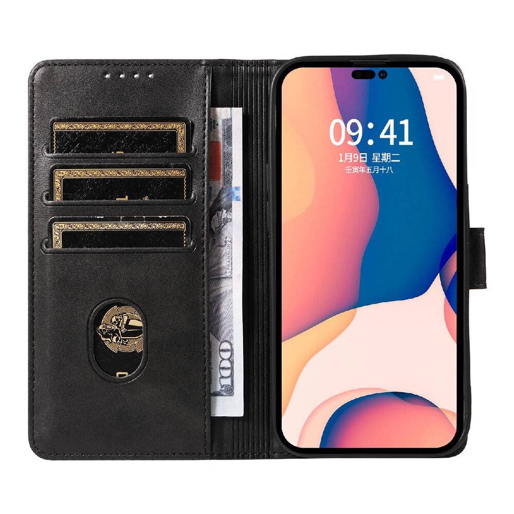 Leather Book Case iPhone 16 Pro – Schwarz