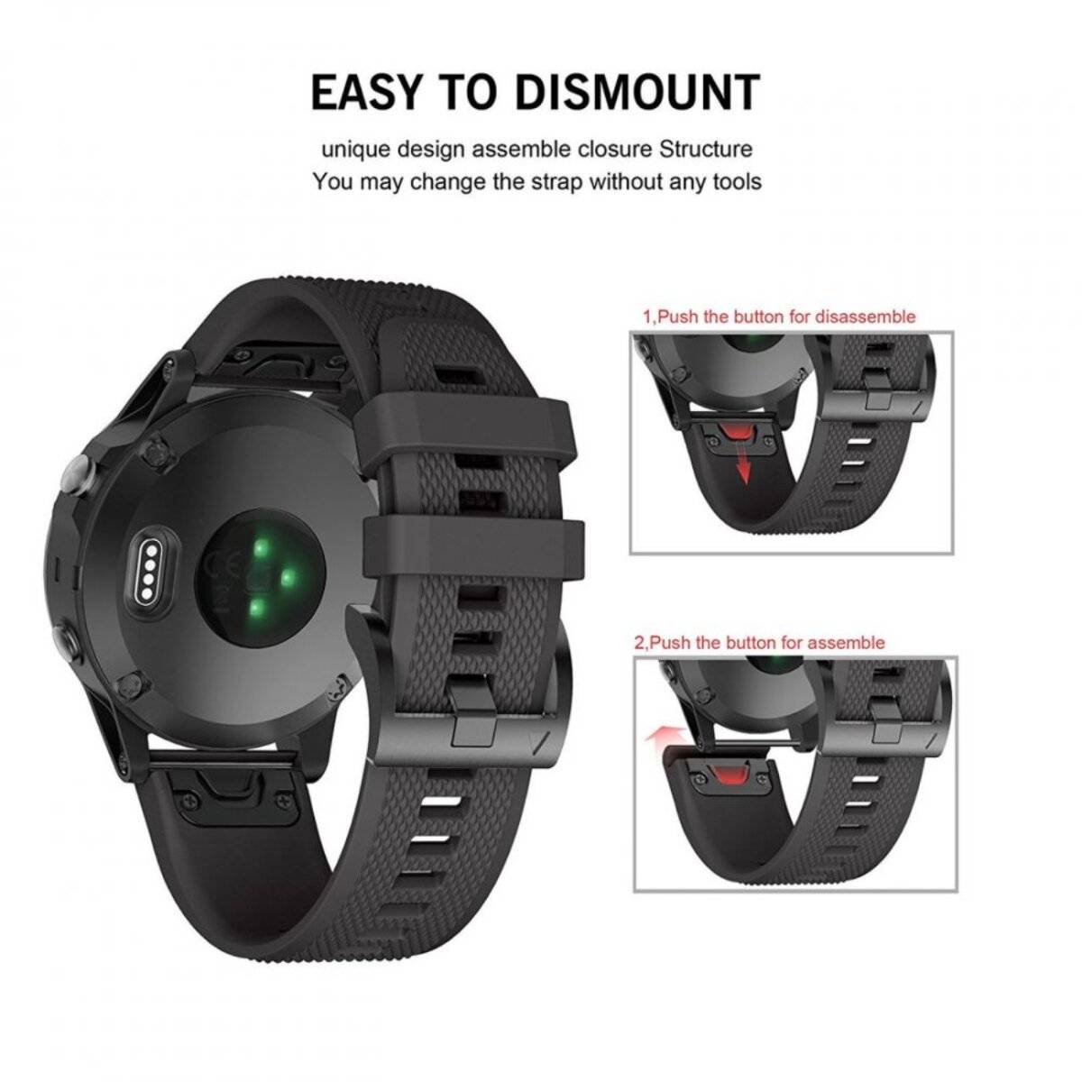 Tech-Protect Smooth Strap für Garmin Fenix 3 / 5X / 3HR / 5X Plus / 6X / 6X Pro / 7X - Schwarz