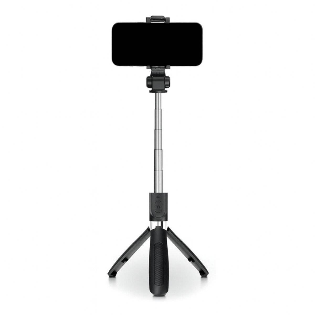 Ein auf einem Stativ mit Teleskopstange montiertes Smartphone, das für Stabilität bei der Fotografie oder Videoaufnahme konzipiert ist.
