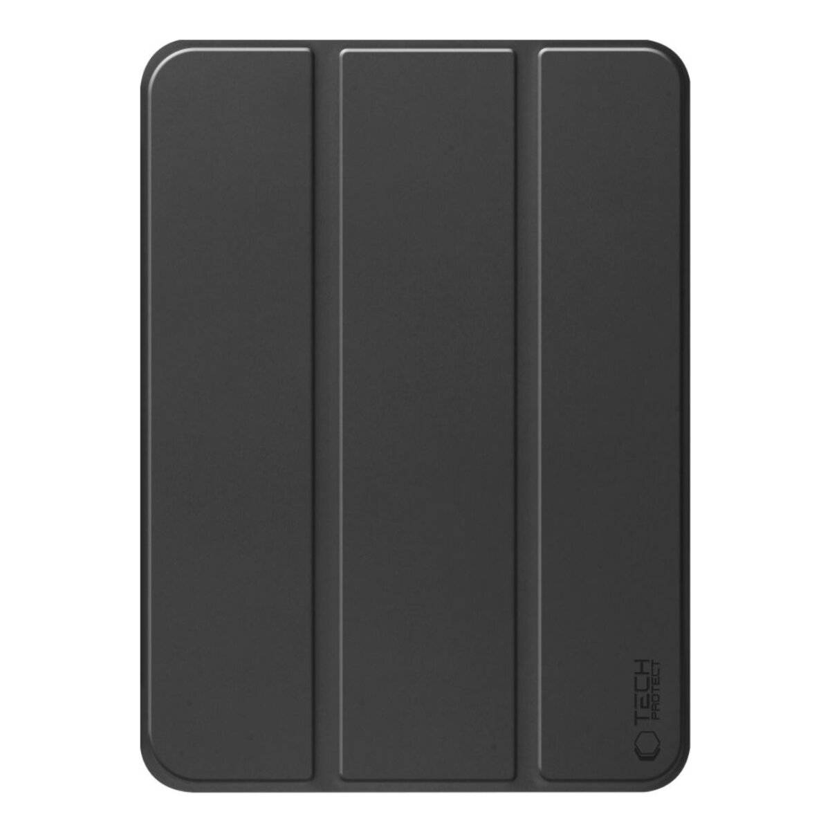 Eine schwarze Tablethülle mit drei faltbaren Abschnitten, entwickelt für eine elegante und schützende Passform.