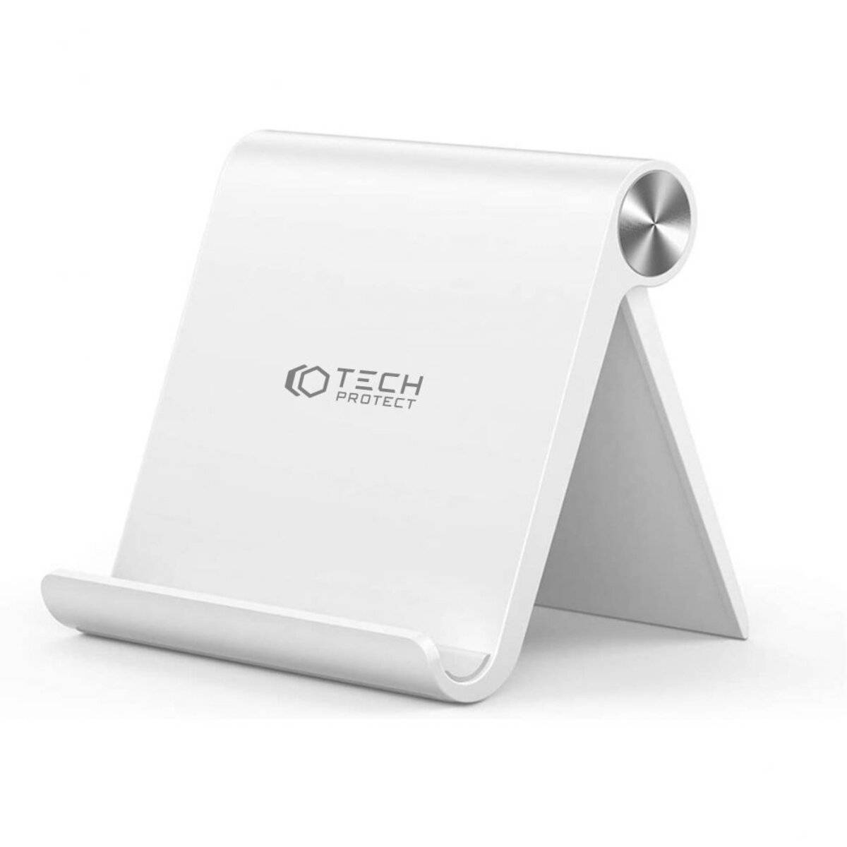 Ein weißer, faltbarer Tablet- oder Telefonständer mit dem Markennamen „Tech Protect