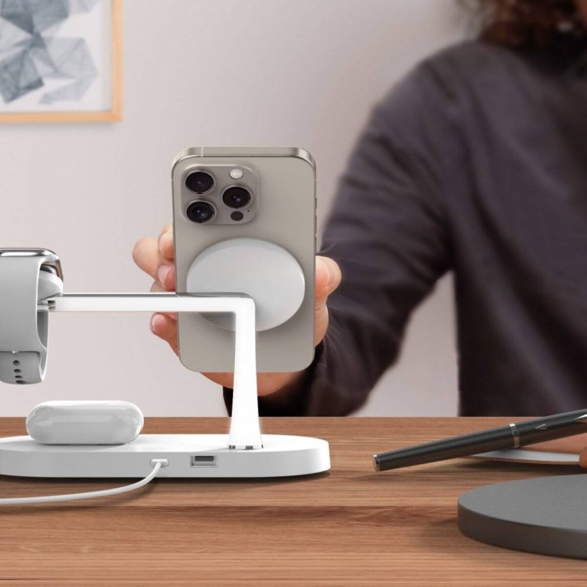 Tech-Protect A12 3in1 MagSafe induktives Ladegerät Smartphone / Kopfhörer Smartwatch - Weiß