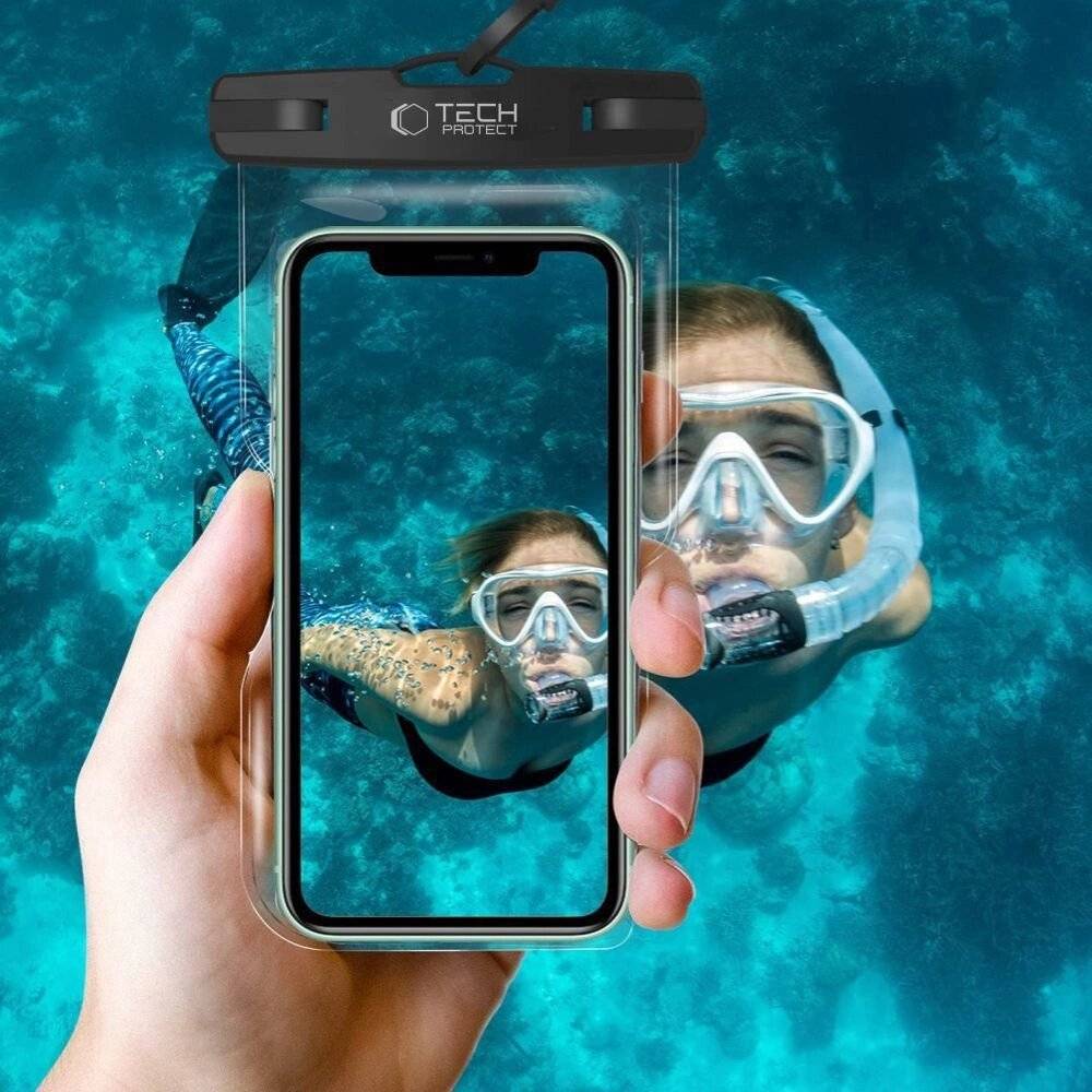 Tech-Protect UWC7 wasserdichte Hülle universell Smartphones bis 6,9 Zoll – Schwarz