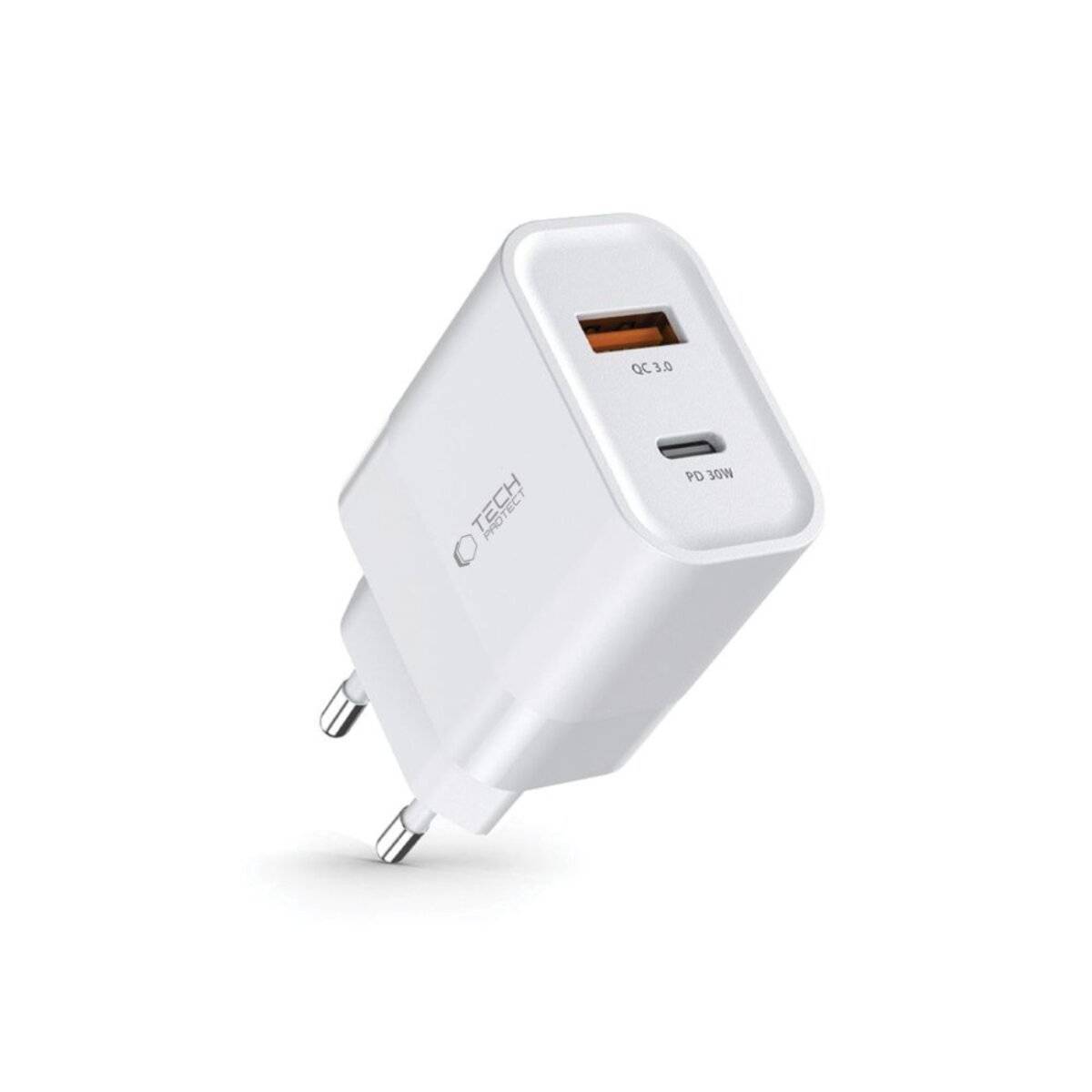 Tech-Protect C30W 30W USB-C / USB-A Schnellladegerät Weiß