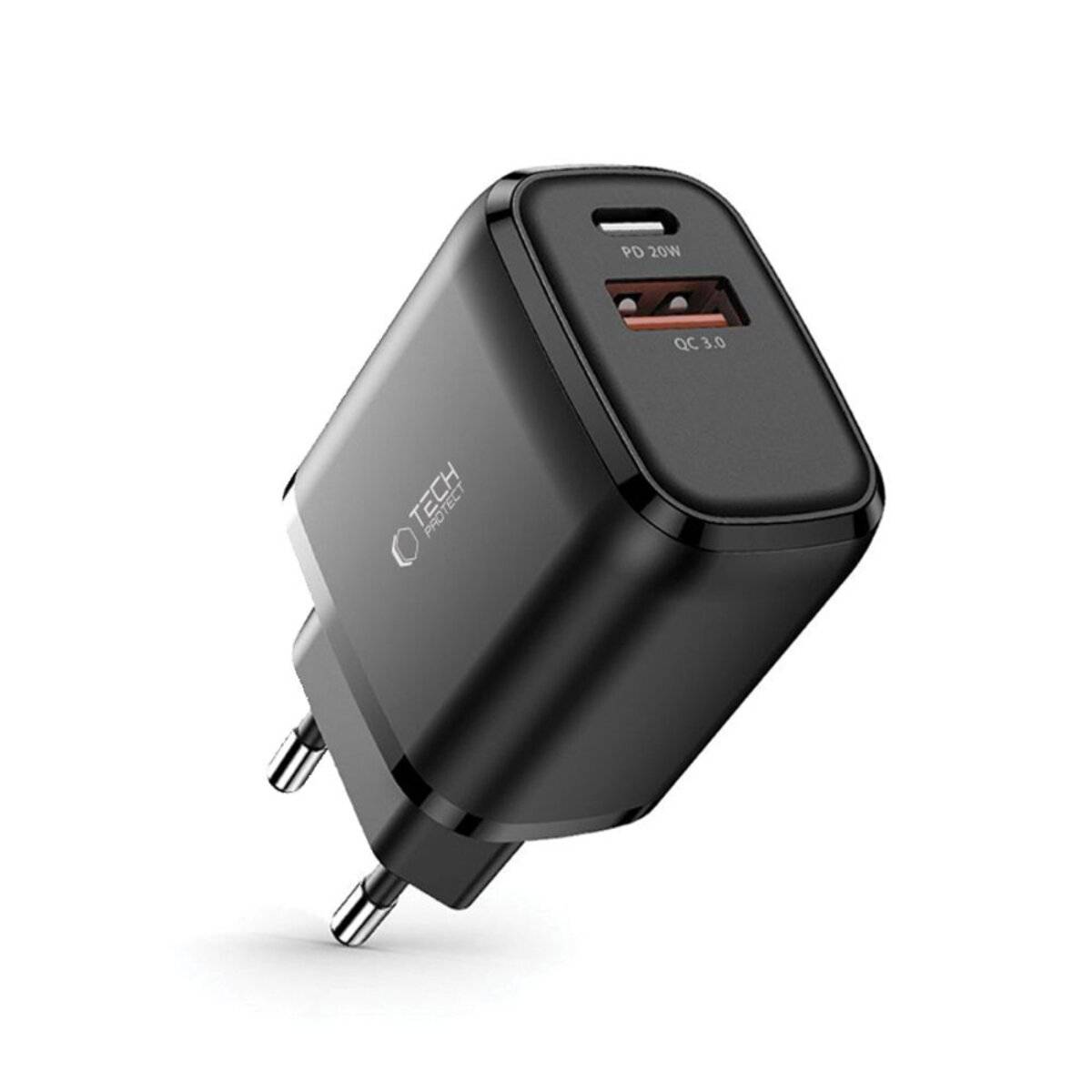 Tech-Protect C20W 20W USB-C / USB-A Schnellladegerät Schwarz
