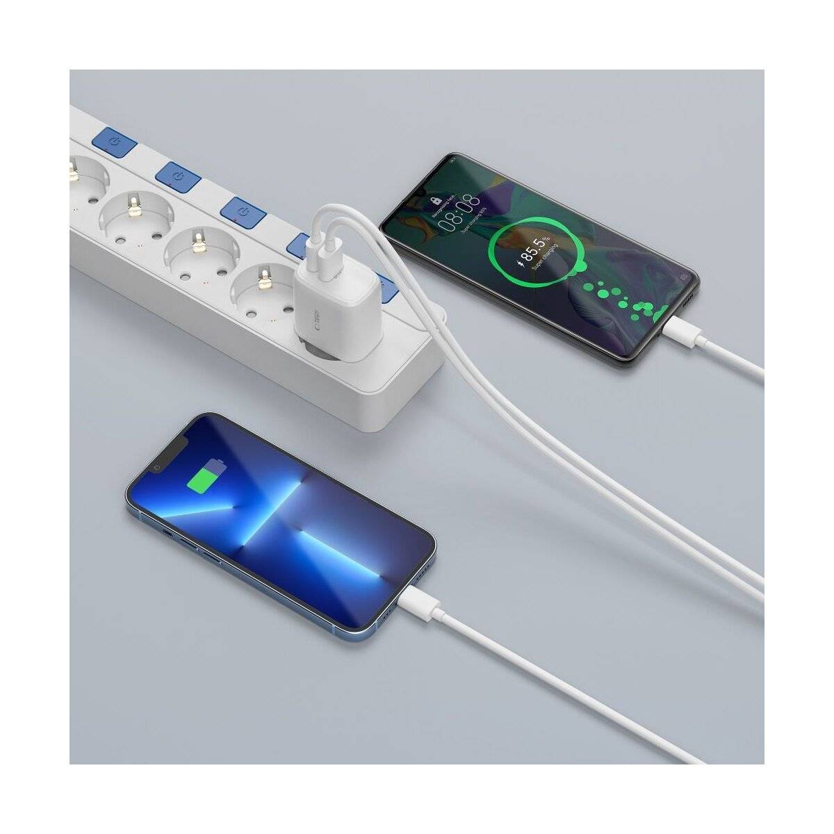 Tech-Protect C20W USB-C PD 20W / USB-A QC 3.0 Netzwerkladegerät Lightning Kabel – Weiß