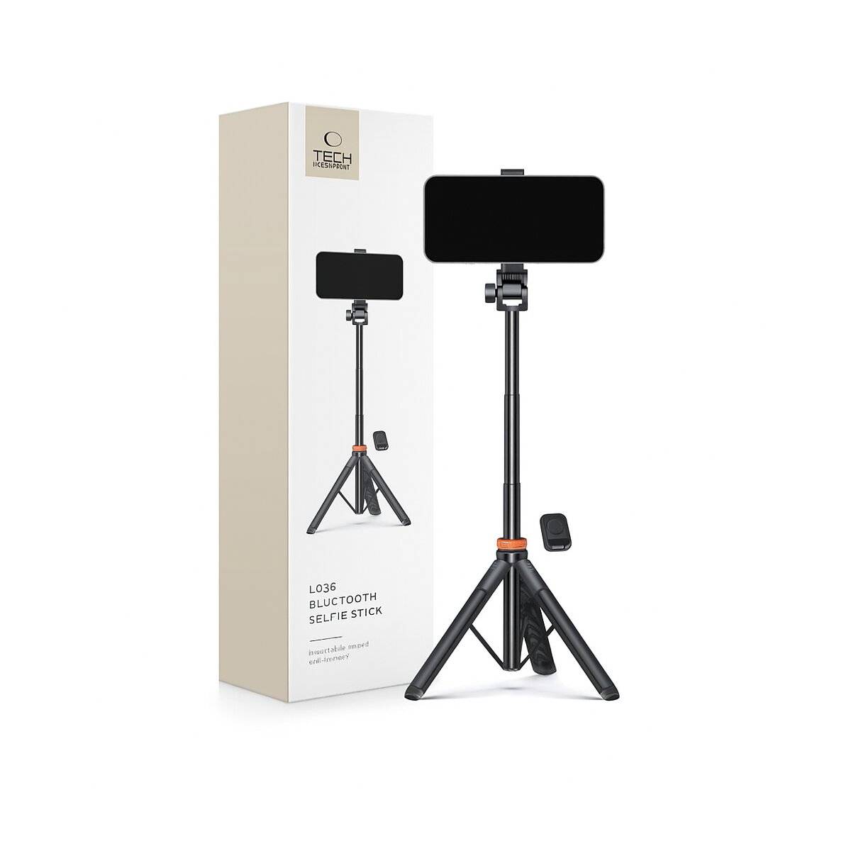 Tech-Protect L03S Bluetooth Selfie Stick Fernbedienung, Stativ bis 148 cm 180 Kopf – Schwarz