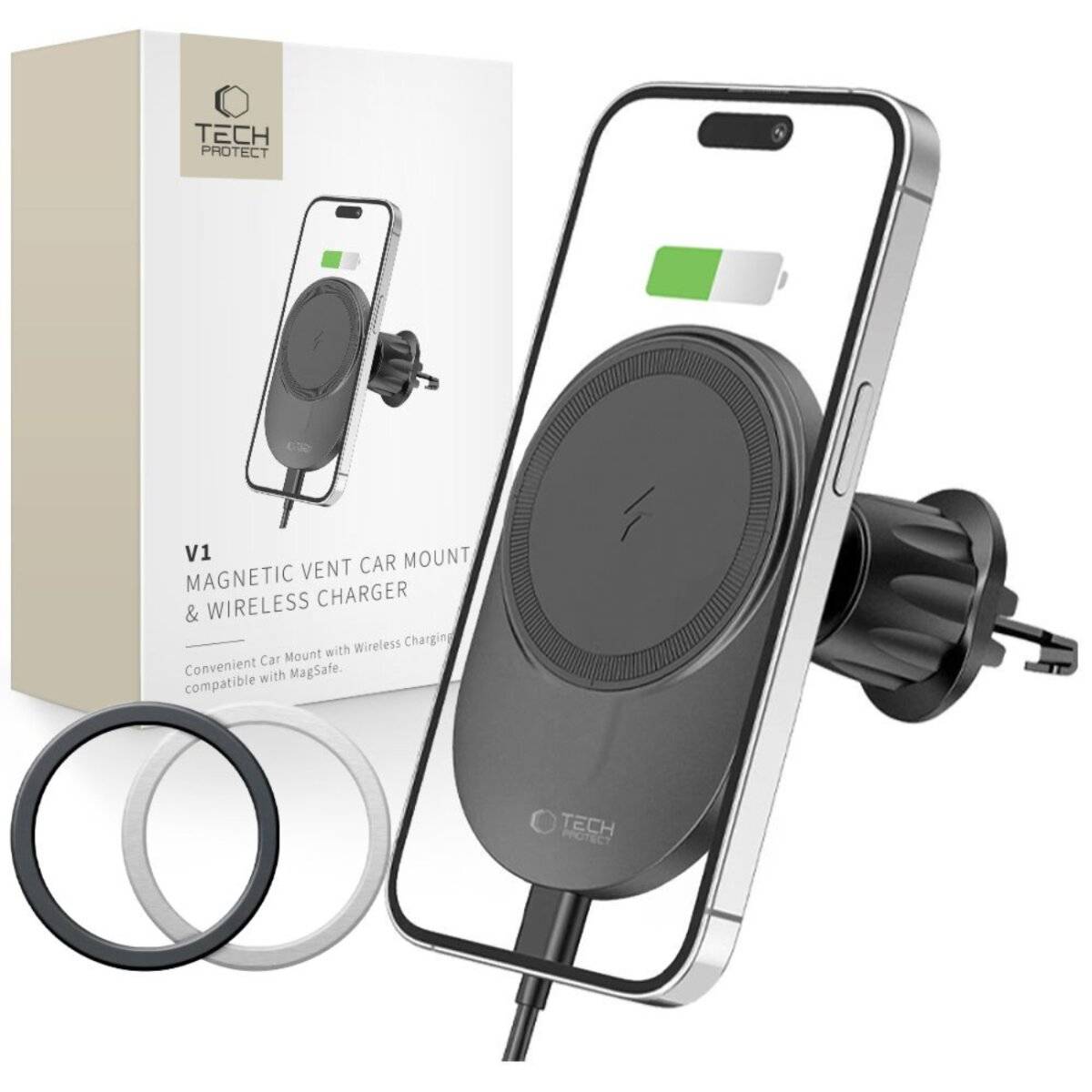 „Tech Protect V1 Magnetische Lüftungs-Autohaltung & Kabelloses Ladegerät