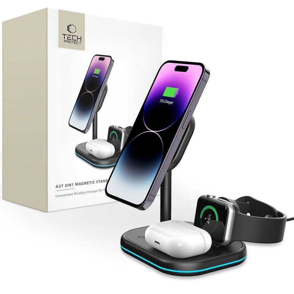 Tech-Protect QI15W-A27 3in1 induktives Ladegerät Ständer MagSafe Smartphone / Apple Watch AirPods