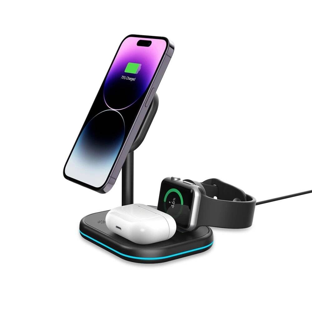 Tech-Protect QI15W-A27 3in1 induktives Ladegerät Ständer MagSafe Smartphone / Apple Watch AirPods