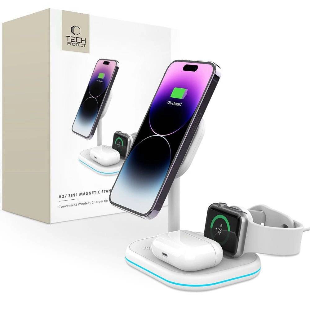 Tech-Protect QI15W-A27 3in1 induktives Ladegerät Ständer MagSafe Smartphone / Apple Watch AirPods