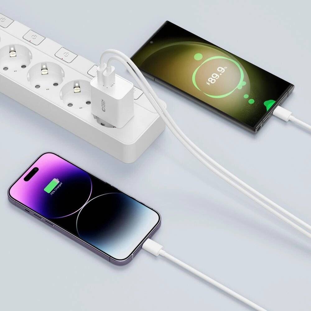 Tech-Protect NC30W USB-C PD 30W / USB-A QC 3.0 Netzwerkladegerät – Weiß