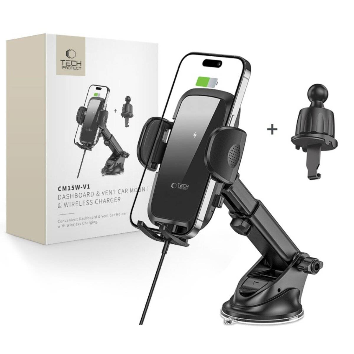 Tech-Protect CM15W-V1 Autotelefonhalter 15W induktivem Ladegerät Cockpit / Lüftungsschlitze –