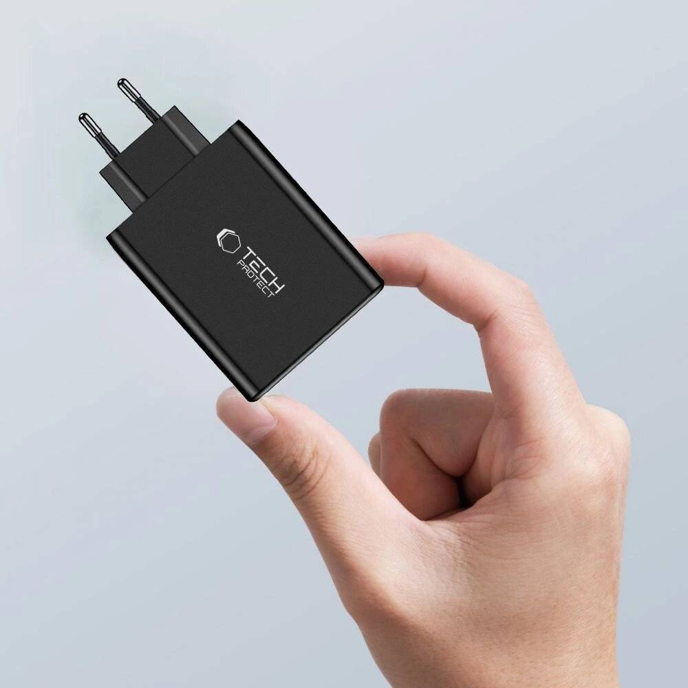 Tech-Protect NC100W-GAN GaN-Netzwerkladegerät 3x USB-C PD 100W / USB-A QC 3.0 - Weiß