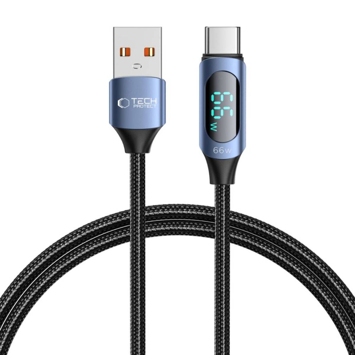 Tech-Protect UltraBoost-Kabel LED-Anzeige USB-C/USB-A 66 W 6 A 1 m – Blau