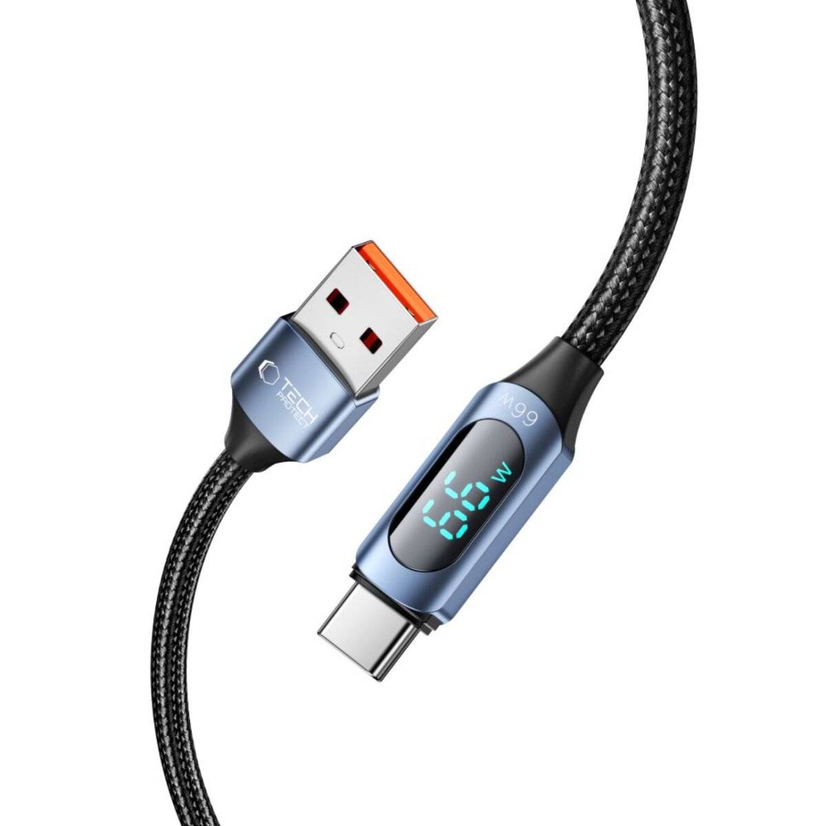 Tech-Protect UltraBoost-Kabel LED-Anzeige USB-C/USB-A 66 W 6 A 1 m – Blau