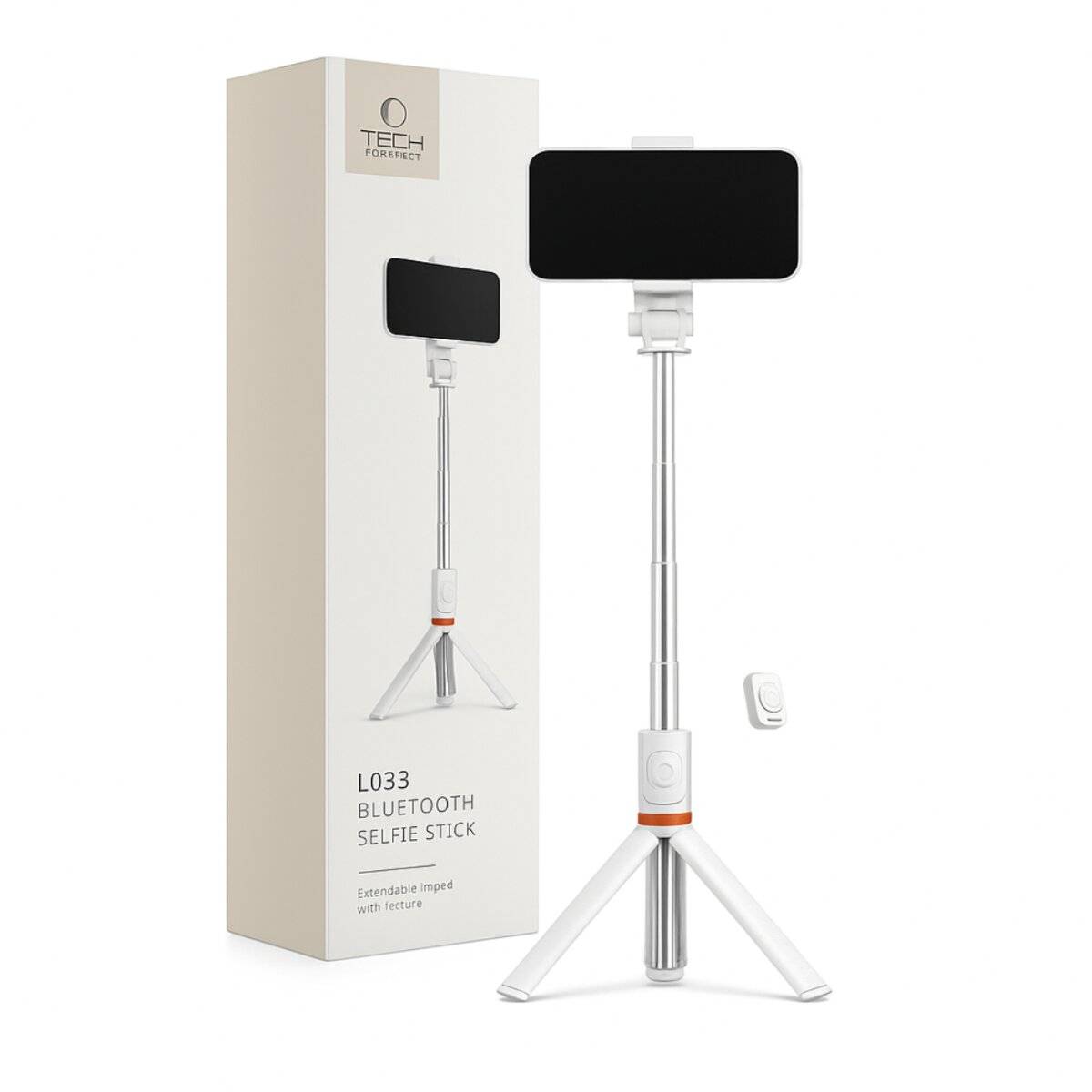 Tech-Protect L03S Bluetooth-Selfie-Stick Fernbedienung, Stativ bis 148 cm 180 Kopf – Weiß