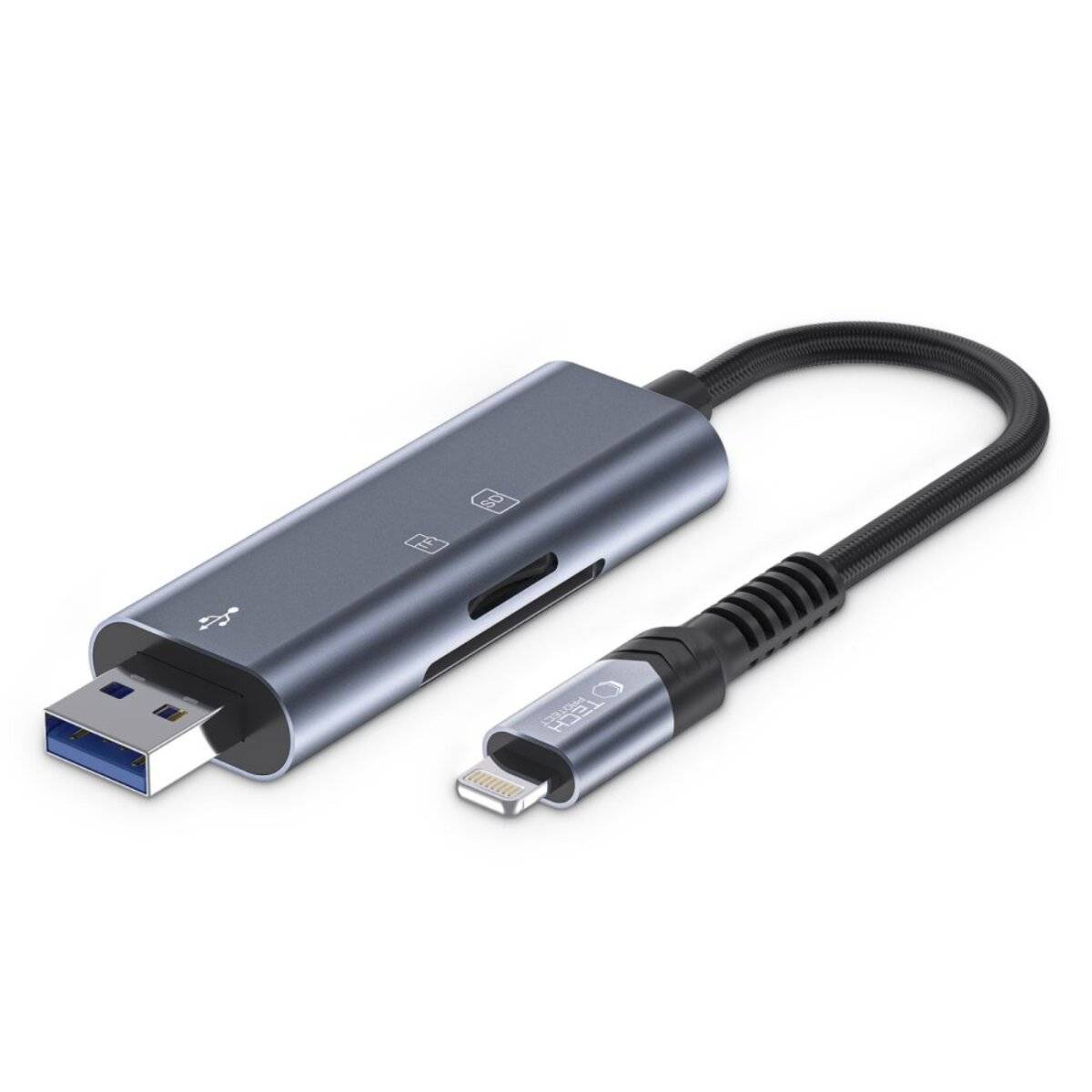 Tech-Protect UltraBoost SD-/Micro-SD-Kartenleser Lightning /USB-A-Anschluss – Grau