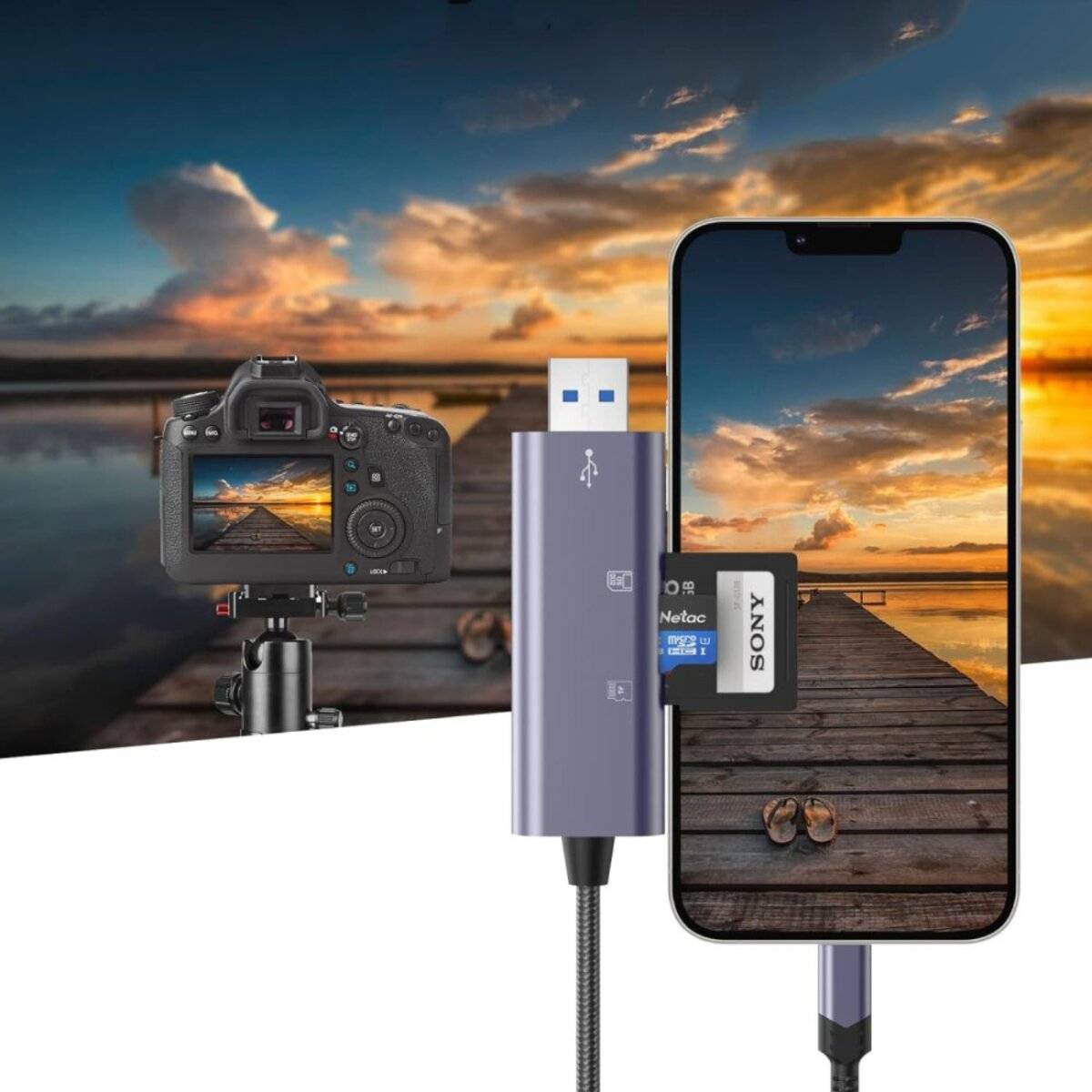 Tech-Protect UltraBoost SD-/Micro-SD-Kartenleser Lightning /USB-A-Anschluss – Grau